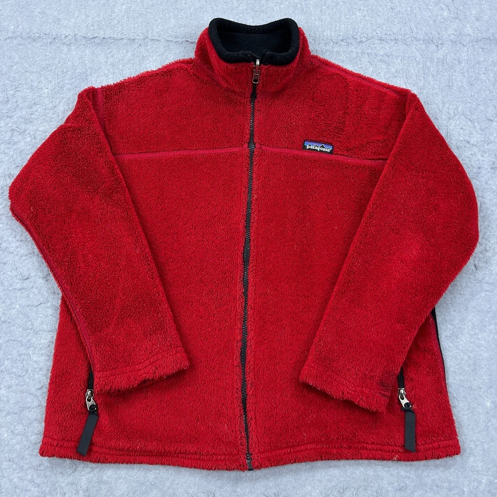 VTG Patagonia R2 Jacket Kids Large 12 Red Full Zip Fleece Pockets‎ Outdoor USA